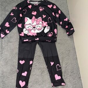 SHEIN Black and Pink Cat Heart Kids Pajama Set